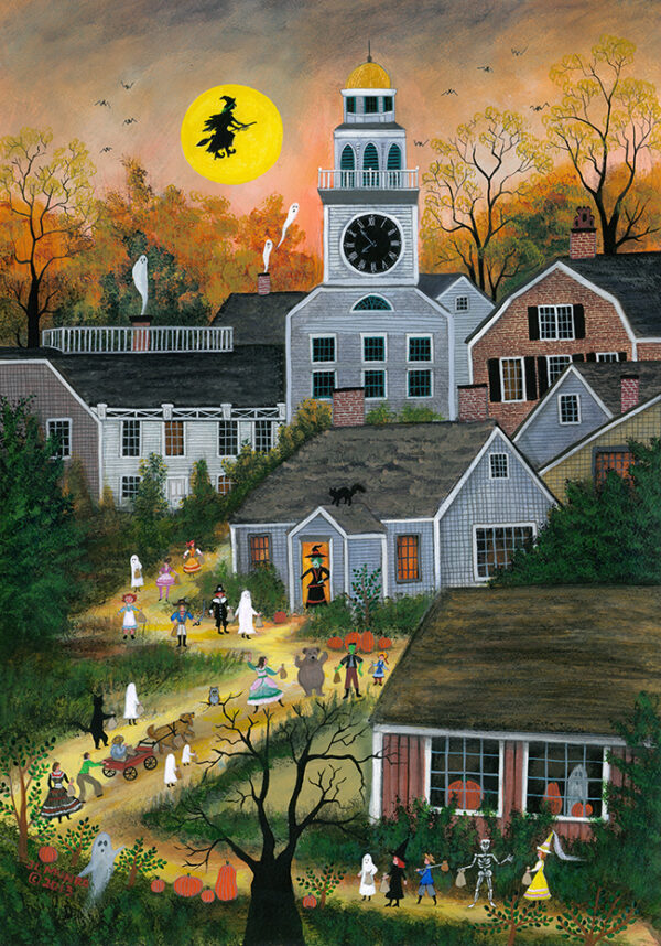 Halloween on Orange Street, Nantucket - Contemporary artist J.L. Munro