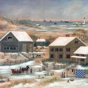 Nantucket Sheep Farm in Winter, sheep, cows, - Contemporary artist J.L. Munro