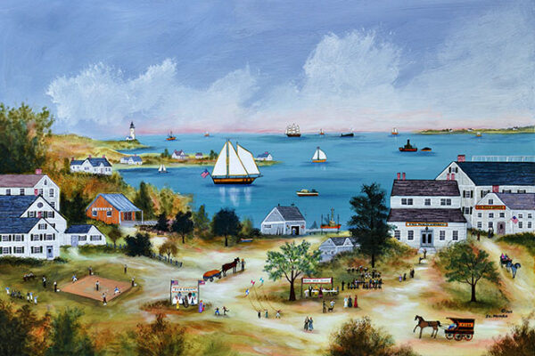 Summer on Cape Cod, ships, baseball, harbor, whale - Contemporary artist J.L. Munro