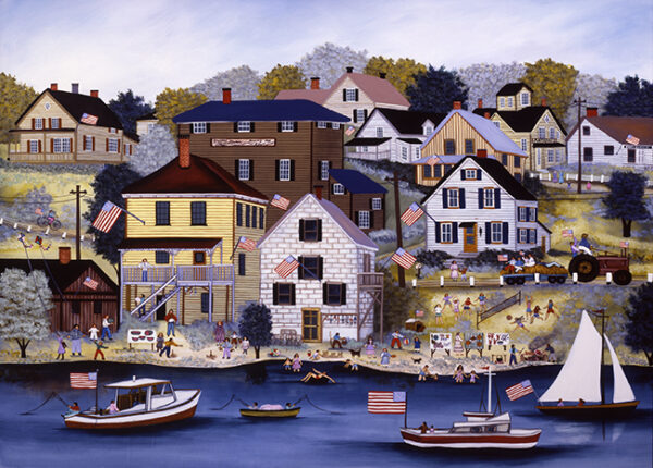 Fourth of July, Summer, flags,boats, celebration - Contemporary artist J.L. Munro