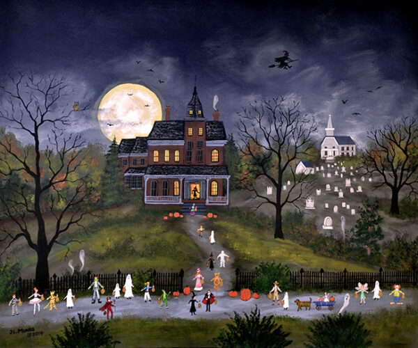 Trick or Treat, holloween, full moon, cemetary, ghosts - Contemporary artist J.L. Munro