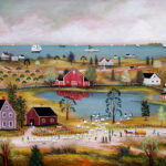 Sheep Pond, sheep getting washed - Contemporary artist J.L. Munro