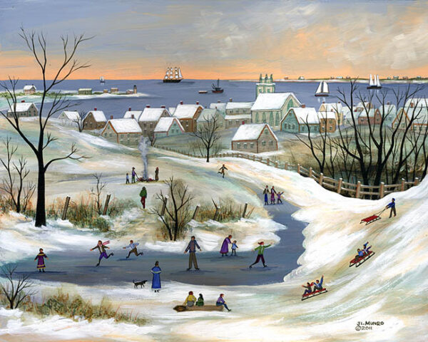 Skating on Lily Pond - Contemporary artist J.L. Munro