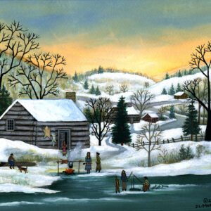 Cherokee Cabins in Winter with ice fishing - Contemporary artist J.L. Munro