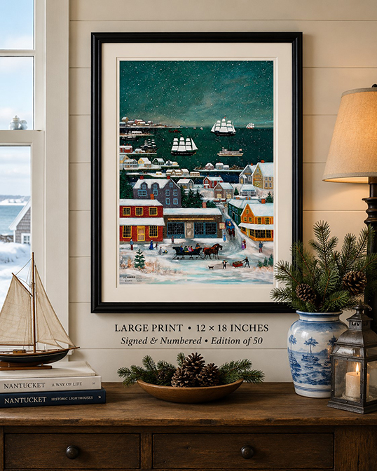 Winter Harbor on Nantucket – Signed Limited Edition Folk Art Print by J.L. Munro - Image 2