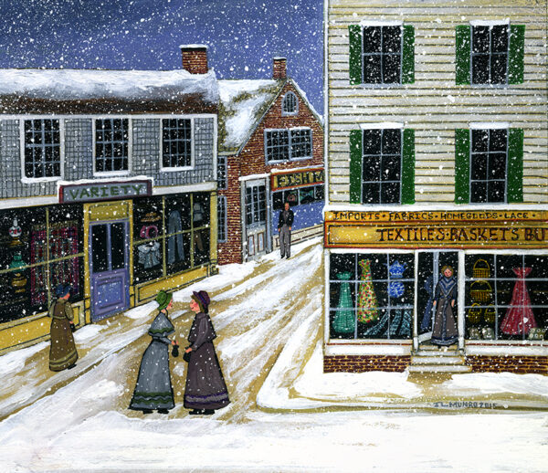 Winter on Petticoat Row, stores,and shops - Contemporary artist J.L. Munro