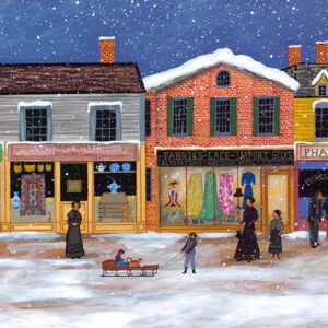 Petticoat Row in Winter, stores, people - Contemporary artist J.L. Munro