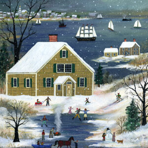 Winter on Nantucket Island, skating, boats,skiing - Contemporary artist J.L. Munro