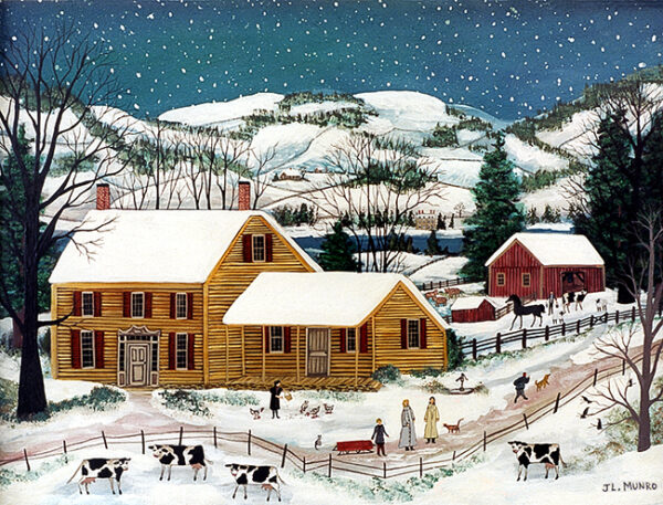 Winter on the Farm with cows,chickens,horses - Contemporary artist J.L. Munro