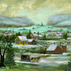 Winter on the Hudson, farms,and houses - Contemporary artist J.L. Munro