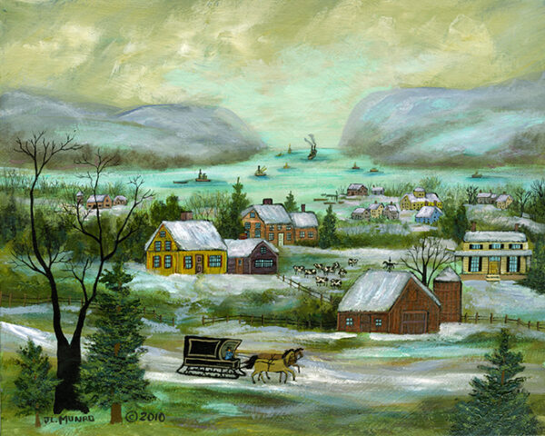 Winter on the Hudson, farms,and houses - Contemporary artist J.L. Munro