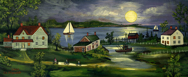 Full Moon over the Harbor - Contemporary artist J.L. Munro