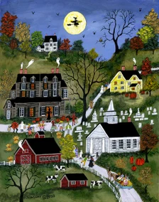 Halloween Folk Art Print by J.L. Munro – Halloween in the Valley